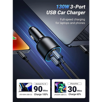 UGREEN 130W USB-C Car Charger – Fast Charging with LED Display for Laptops, iPhones, iPads, Galaxy & More