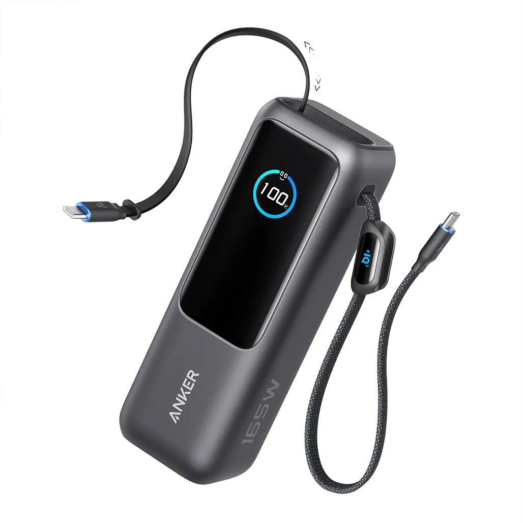 A Photo Of Anker Power Bank 25000mAh 165W Ultra-Fast Portable Charger with Retractable USB C Cables (Model A1695) - Dual Laptop Charging, 4 Device Support