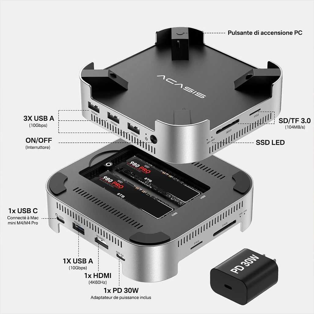 A Photo Of ACASIS 40Gbps Mac Mini M4 Dock & Stand with Dual NVMe SSD Enclosure