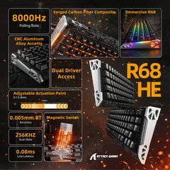 A Photo Of ATTACK SHARK R68 HE Carbon Fiber Rapid Trigger Keyboard – 60% Wired 8KHz Magnetic Gaming Keyboard