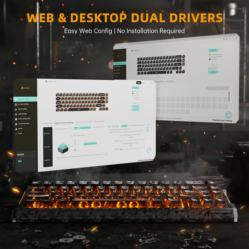 A Photo Of ATTACK SHARK R68 HE Carbon Fiber Rapid Trigger Keyboard – 60% Wired 8KHz Magnetic Gaming Keyboard