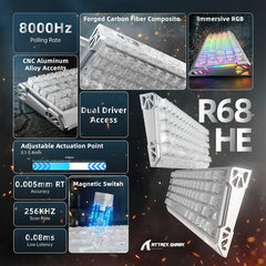 A Photo Of ATTACK SHARK R68 HE Carbon Fiber Rapid Trigger Keyboard – 60% Wired 8KHz Magnetic Gaming Keyboard