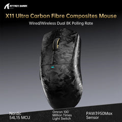 A Photo Of ATTACK SHARK X11 ULTRA Carbon Fiber Wireless 8K Gaming Mouse – 63g PAW3950MAX Esports Mouse