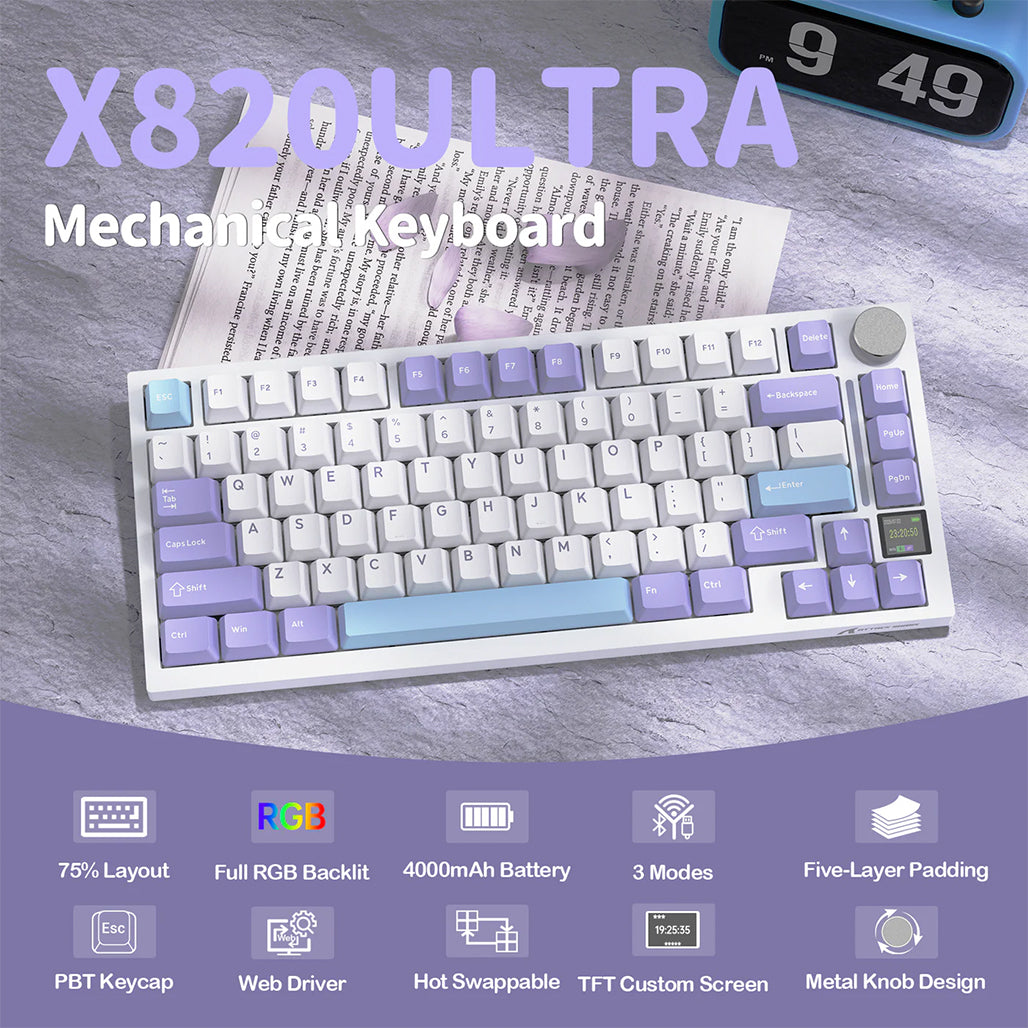 A Photo Of Attack Shark X820 Ultra - 75% Tri-Mode Gasket Wireless Mechanical Gaming Keyboard