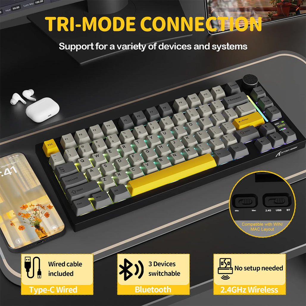 A Photo Of Attack Shark X820 Ultra - 75% Tri-Mode Gasket Wireless Mechanical Gaming Keyboard