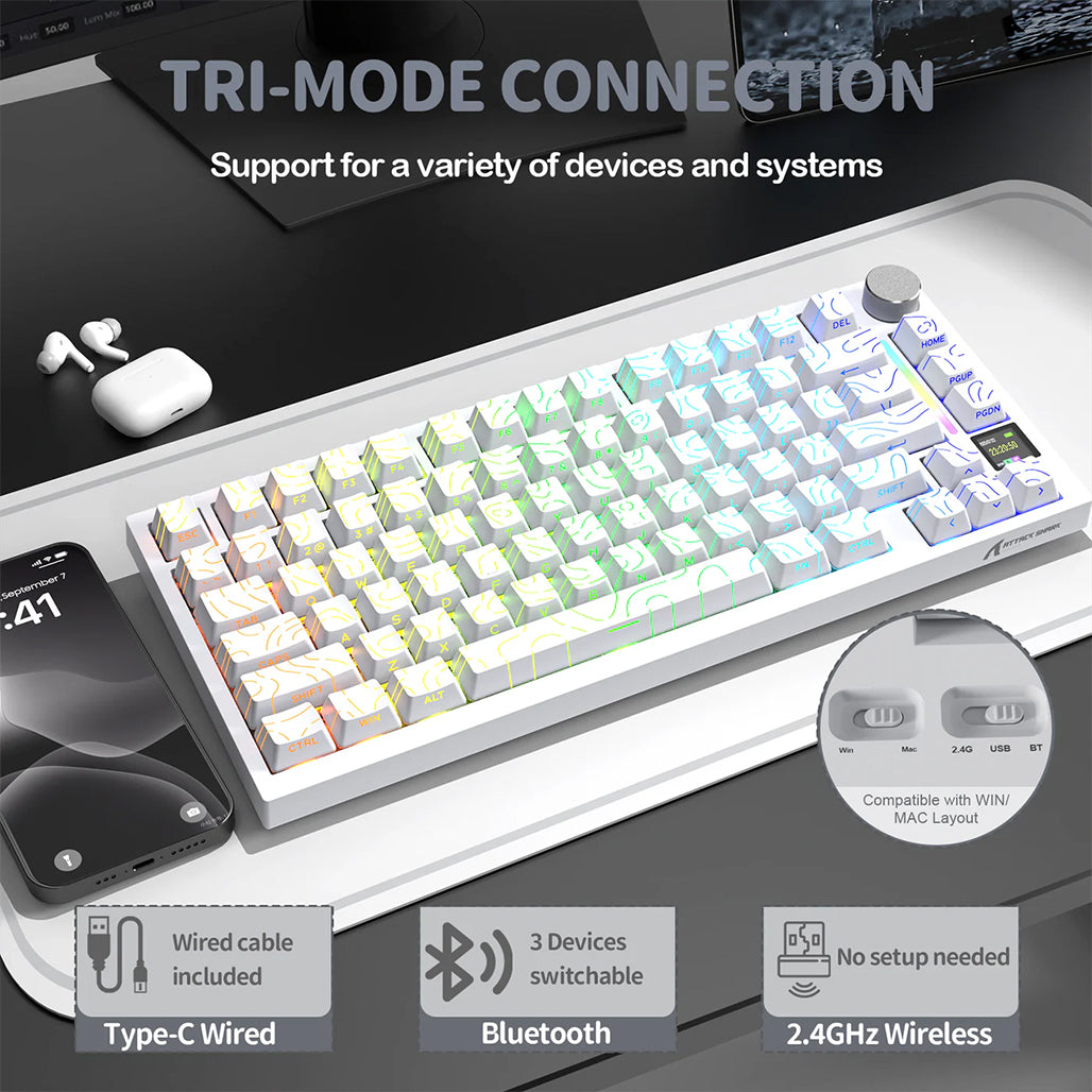 A Photo Of Attack Shark X820 Ultra - 75% Tri-Mode Gasket Wireless Mechanical Gaming Keyboard