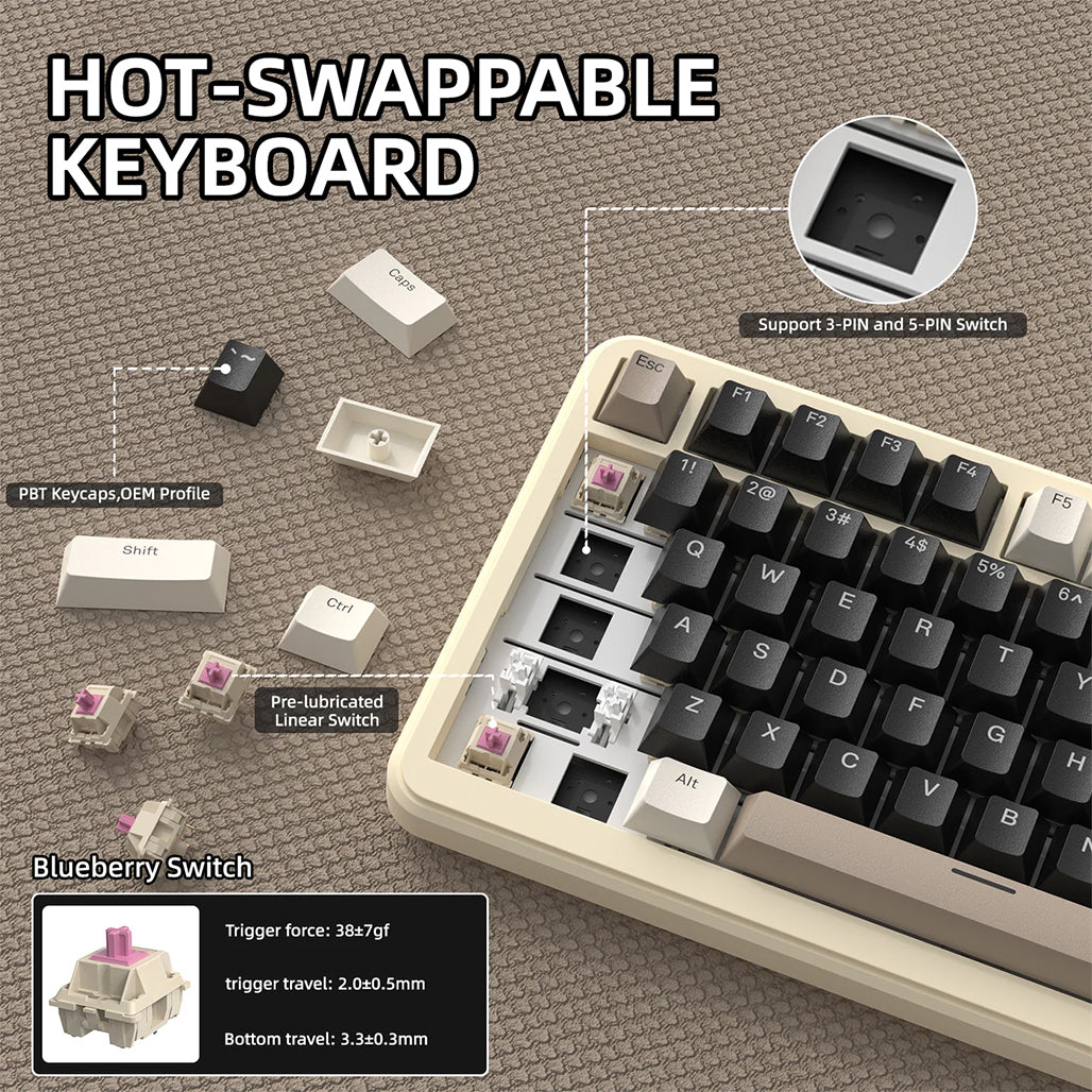 A Photo Of Attack Shark X85 Pro - 75% Wireless Mechanical Gaming Keyboard - Blueberry Switch (Linear)