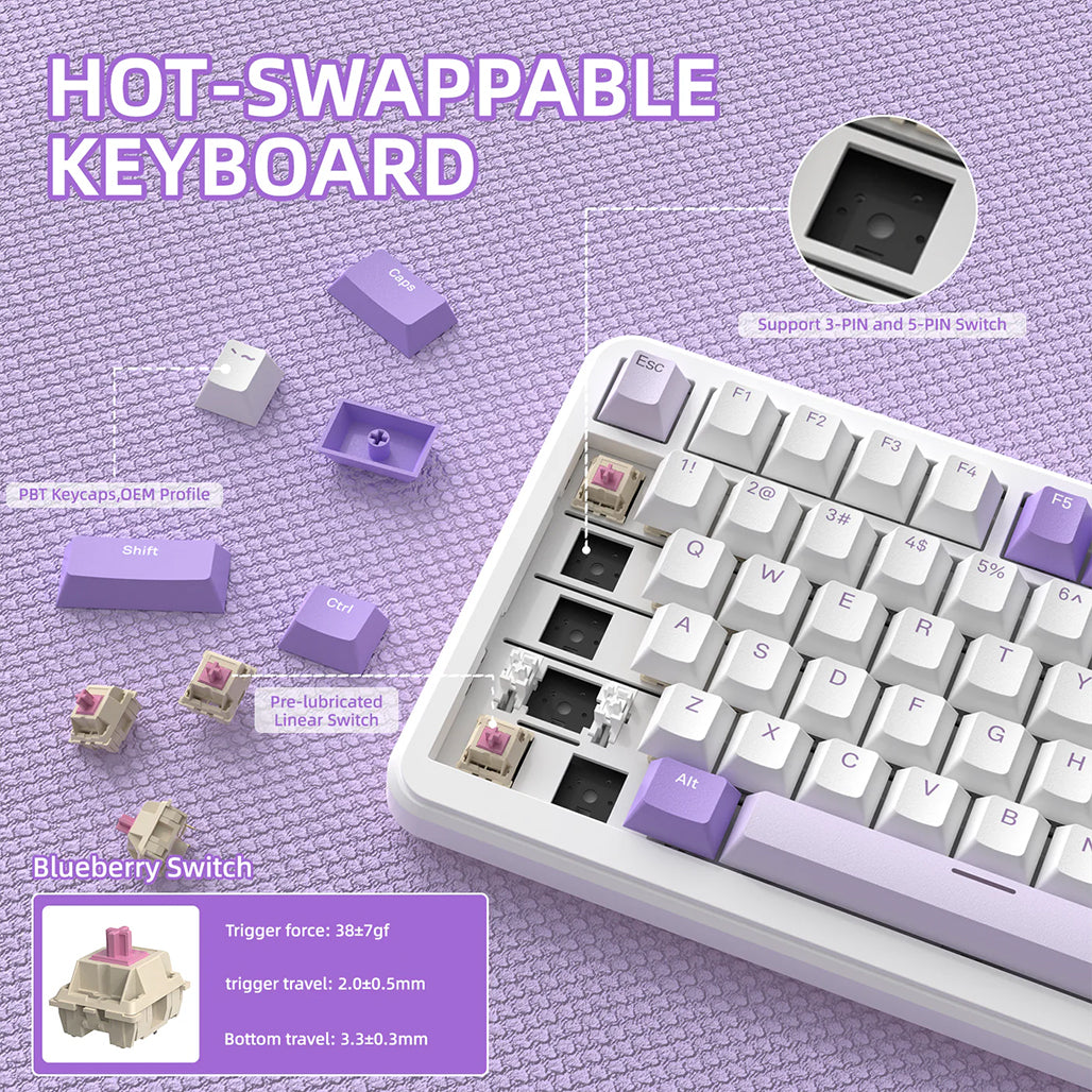 A Photo Of Attack Shark X85 Pro - 75% Wireless Mechanical Gaming Keyboard - Blueberry Switch (Linear)