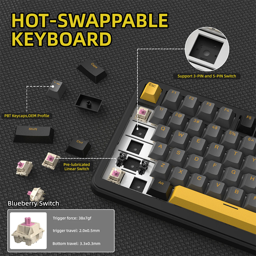 A Photo Of Attack Shark X85 Pro - 75% Wireless Mechanical Gaming Keyboard - Blueberry Switch (Linear)