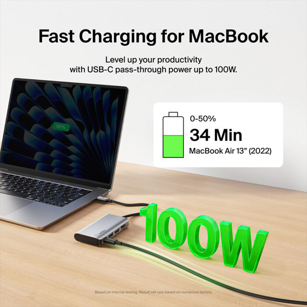 A Photo Of Belkin USB-C 4-in-1 Multiport Adapter with 100W PD, 4K HDMI, USB-A & Gigabit Ethernet – Compact & Travel-Friendly Hub