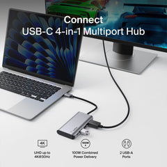 A Photo Of Belkin USB-C 4-in-1 Multiport Adapter with 100W PD, 4K HDMI, USB-A & Gigabit Ethernet – Compact & Travel-Friendly Hub