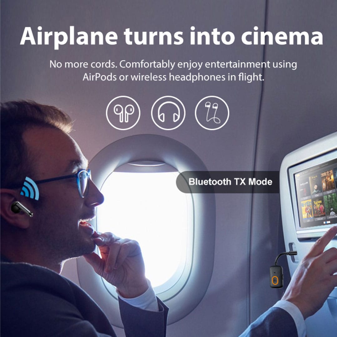 A Photo Of Bluepebble AirLync Bluetooth 5.4 Airplane Adapter - BP-AIRLYNC-BK