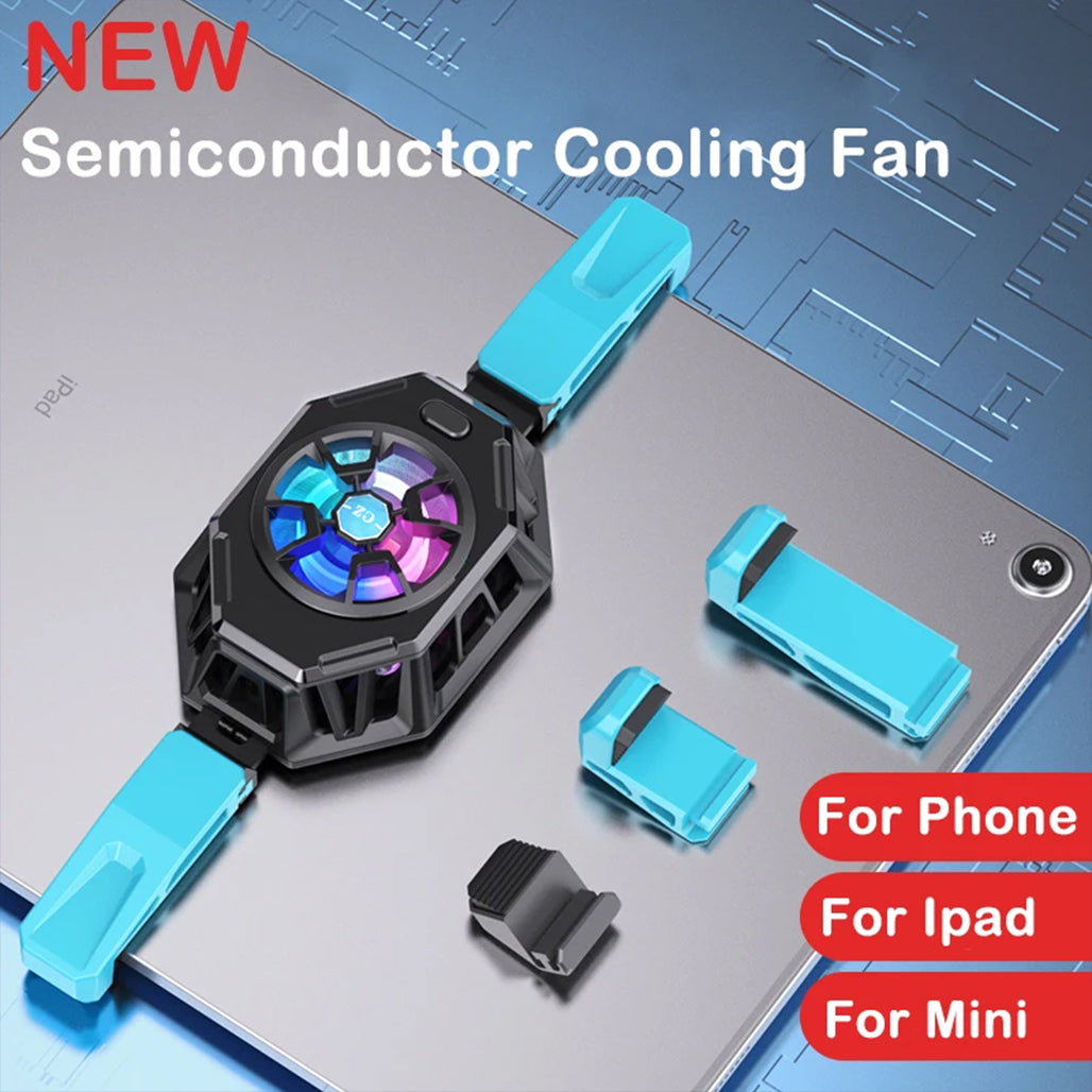 A Photo Of All-in-One P50 Semiconductor Fast Cooling Fan with RGB Light – Universal Back Clip Radiator for Tablets & Phones