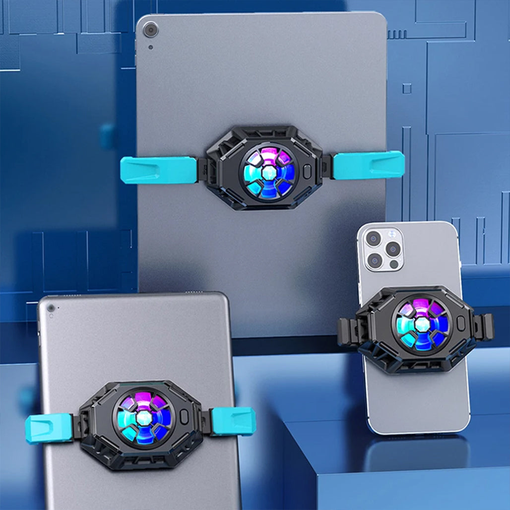 A Photo Of All-in-One P50 Semiconductor Fast Cooling Fan with RGB Light – Universal Back Clip Radiator for Tablets & Phones