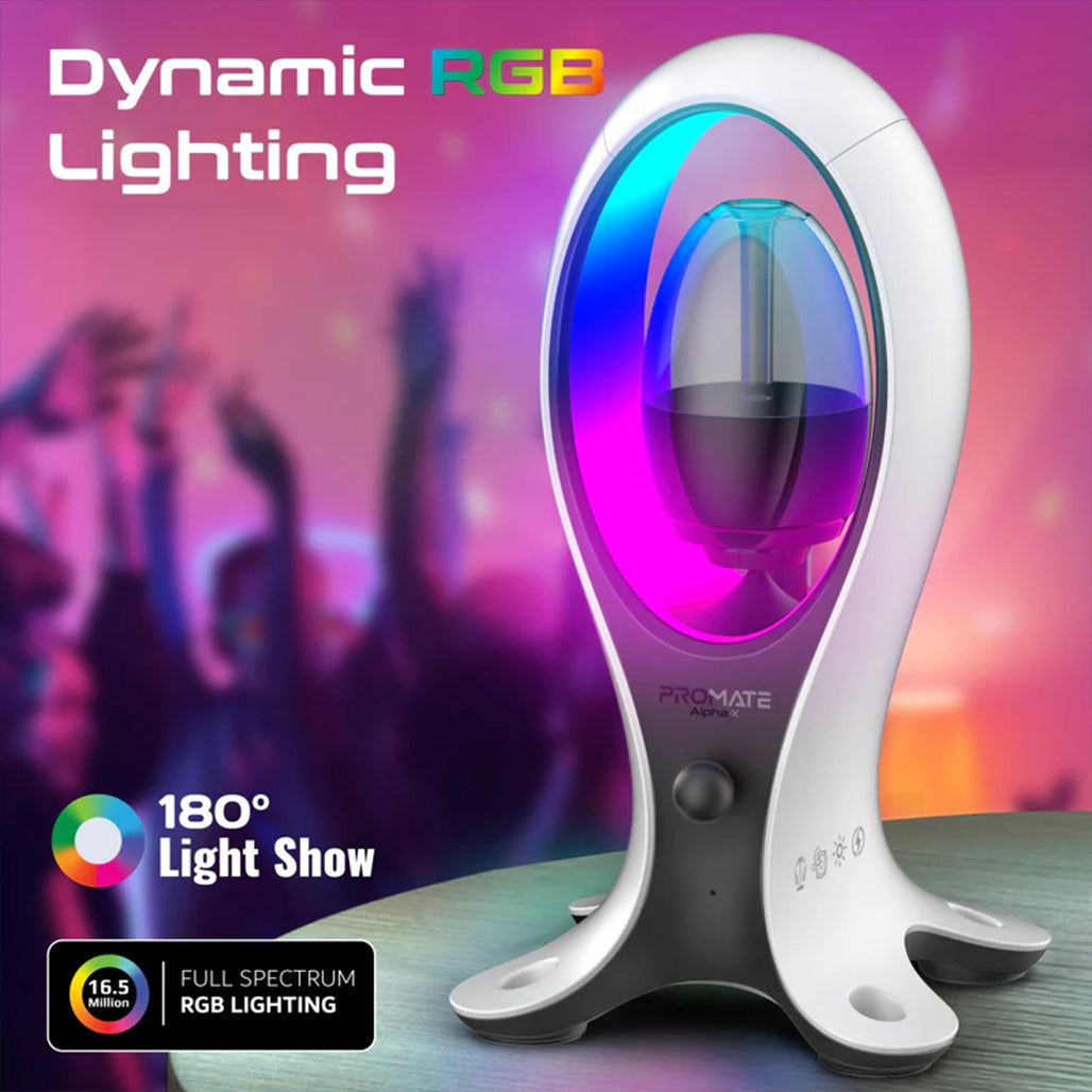 A Photo Of Promate Alpha-X - High-Fidelity TWS RGB Speaker with Headphone Stand & USB Hub