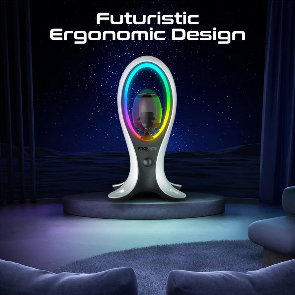 A Photo Of Promate Alpha-X - High-Fidelity TWS RGB Speaker with Headphone Stand & USB Hub