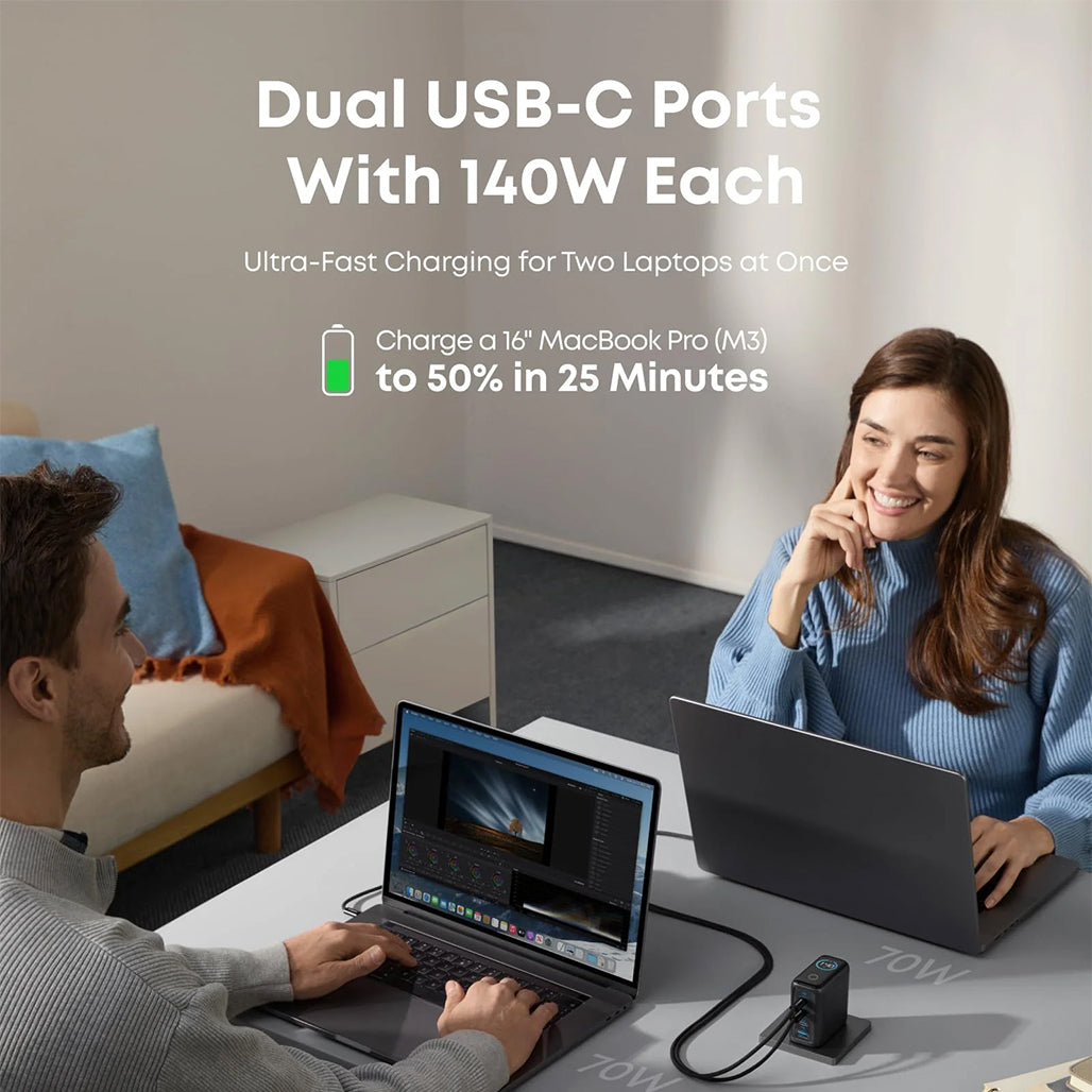 A Photo Of Anker Laptop Charger (140W, 4-Port, PD 3.1) with USB-C Cable
