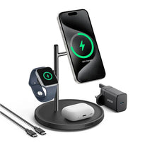 Anker Maggo Wireless Charging Stand 3-in-1 15W – Fast Charging for iPhone, Apple Watch, and AirPods (Black)