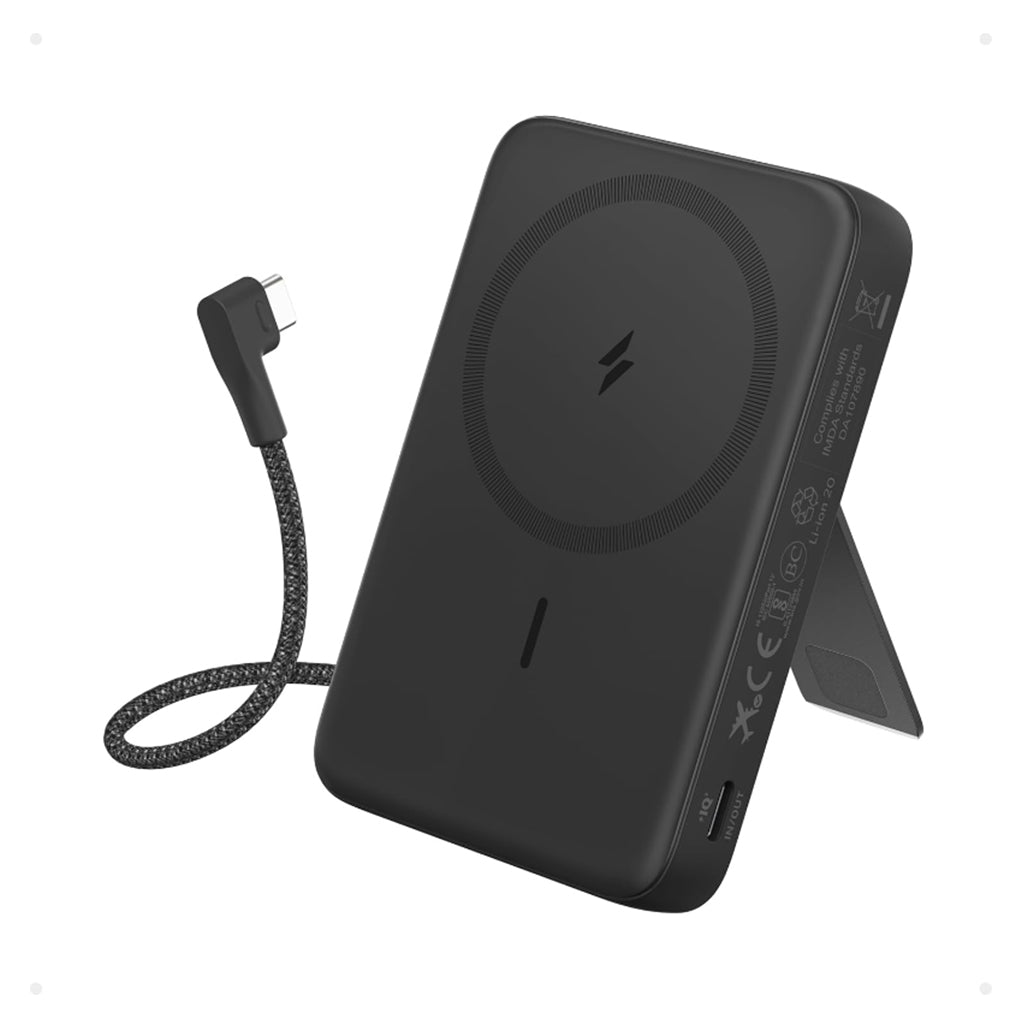 A Photo Of Anker Zolo 10000mAh 30W Magnetic Power Bank with Built-In USB-C Cable – Fast Charging & Wireless Convenience (Model A1685)