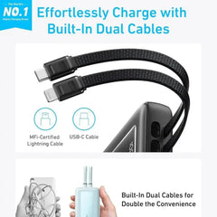 A Photo Of Anker Zolo 10000mAh Power Bank 30W Fast Charging with Built-in USB-C & Lightning Cables