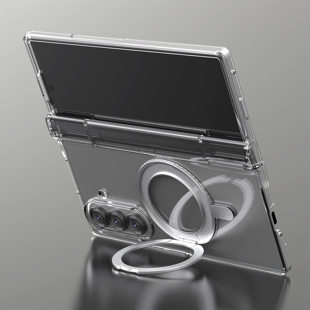 A Photo Of Araree Nukin 360 M Stand Case for Samsung Galaxy Z Fold 7- 360° Rotating MagSafe Kickstand – Clear