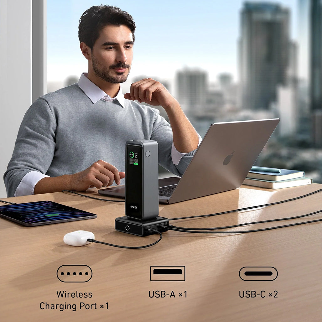 A Photo Of Anker Prime 27,650mAh 250W Power Bank with 100W Charging Base – Ultra-Fast PD 3.1 Portable Charger for Laptops, Phones & More