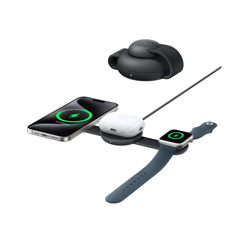 A Photo Of Anker MagGo 3-in-1 Foldable Charging Pad 15W Qi2 Wireless Charger B25M8