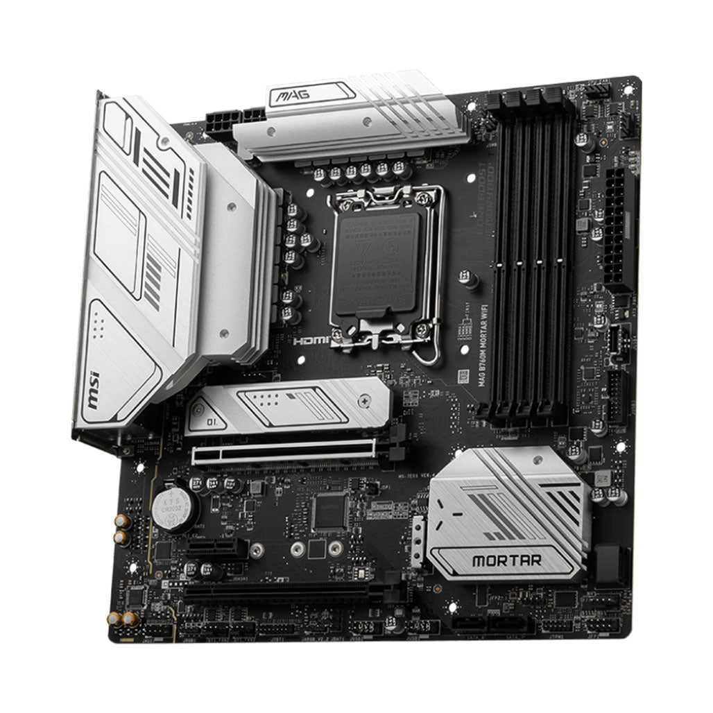 A Photo Of MSI MAG B760M Mortar WiFi Motherboard - Model 911-7E01-039 | High-Performance mATX with DDR5 and PCIe 5.0