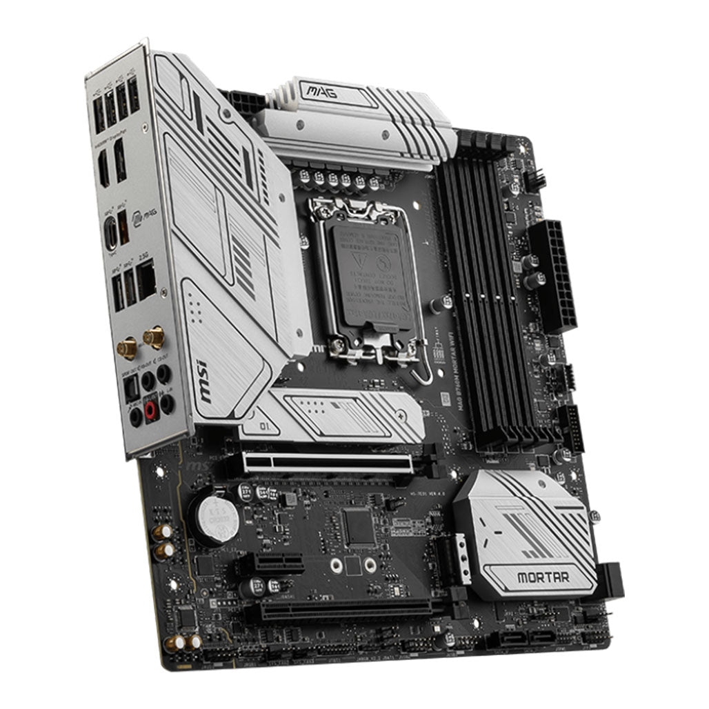 A Photo Of MSI MAG B760M Mortar WiFi Motherboard - Model 911-7E01-039 | High-Performance mATX with DDR5 and PCIe 5.0