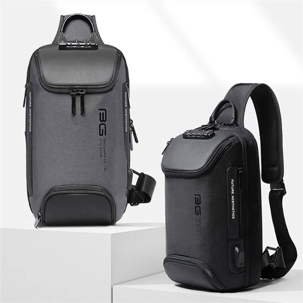 A Photo Of BANGE BG-7082 Anti-theft TSA Lock Crossbody Bag Waterproof Chest Pack with External USB Port - Black