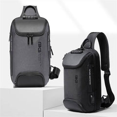 A Photo Of BANGE BG-7082 Anti-theft TSA Lock Crossbody Bag Waterproof Chest Pack with External USB Port - Black