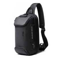 BANGE BG-7082 Anti-theft TSA Lock Crossbody Bag Waterproof Chest Pack with External USB Port - Black