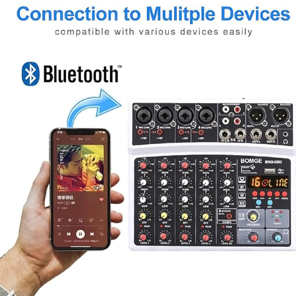 A Photo Of BOMGE 6-Channel Audio Mixer - Professional Digital DJ Mixer