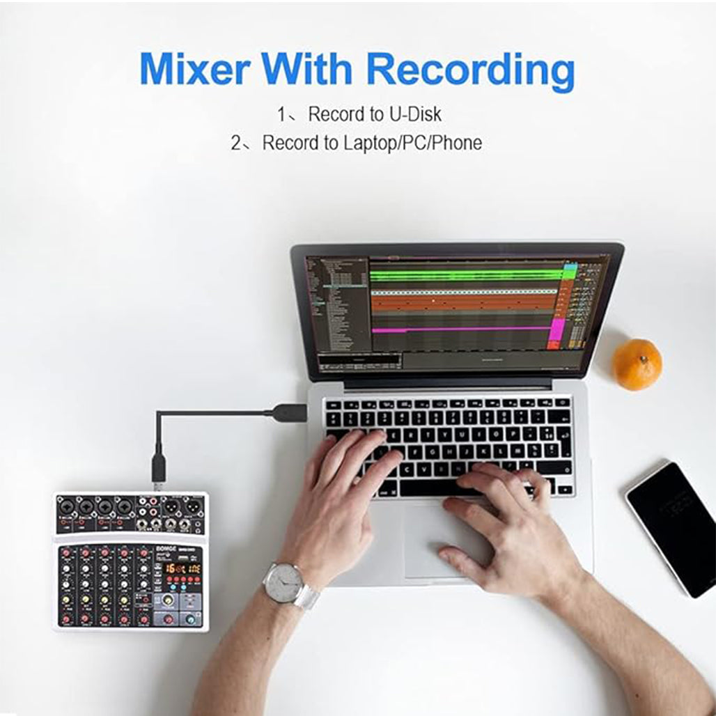 A Photo Of BOMGE 6-Channel Audio Mixer - Professional Digital DJ Mixer