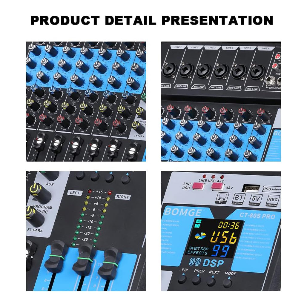 A Photo Of BOMGE 8-Channel Professional Audio Mixer Console – Studio & DJ Sound Board Interface