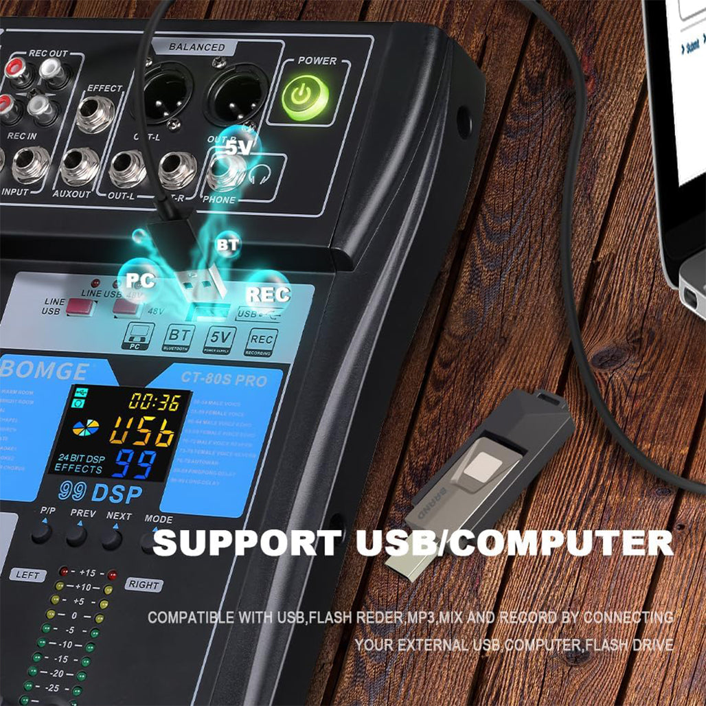 A Photo Of BOMGE 8-Channel Professional Audio Mixer Console – Studio & DJ Sound Board Interface