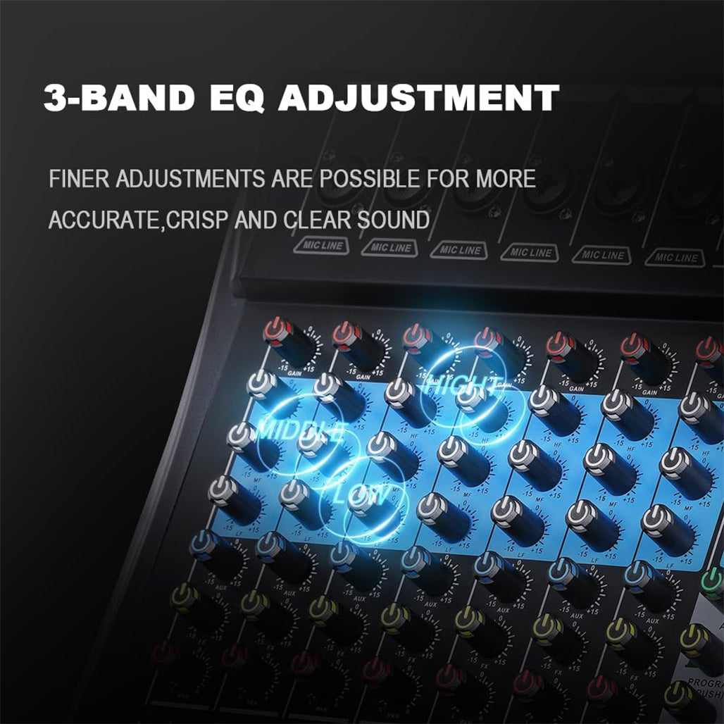 A Photo Of BOMGE 8-Channel Professional Audio Mixer Console – Studio & DJ Sound Board Interface