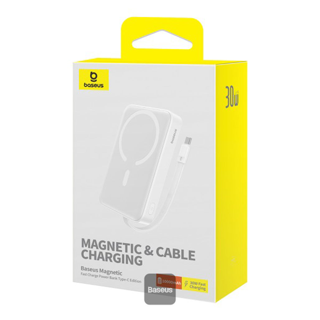 A Photo Of Baseus 10000mAh Magnetic Mini Wireless Power Bank 30W PD with Built-In USB-C Cable