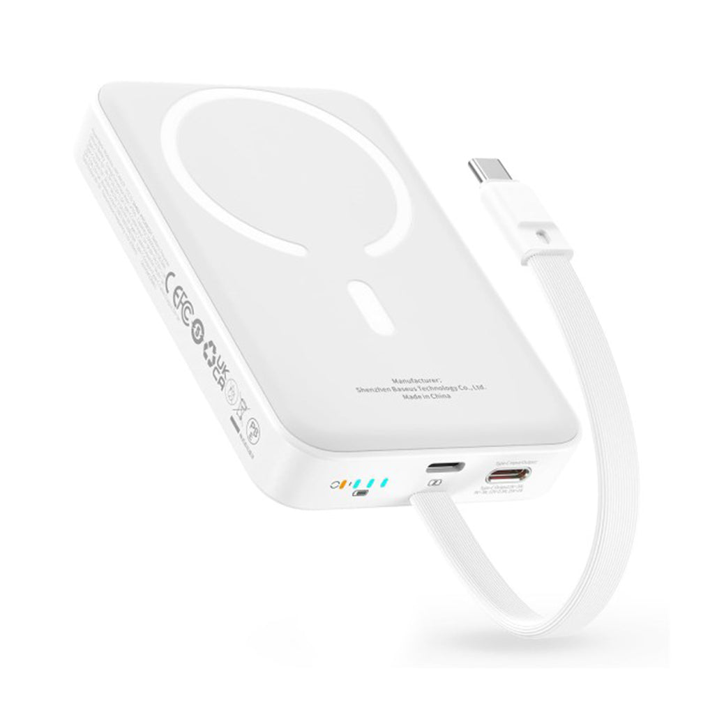 A Photo Of Baseus 10000mAh Magnetic Mini Wireless Power Bank 30W PD with Built-In USB-C Cable