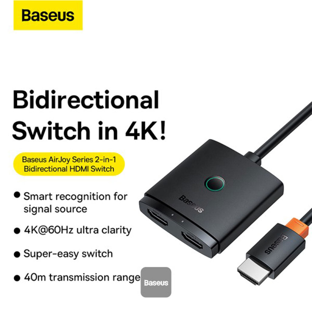 A Photo Of Baseus AirJoy Series - 2-in-1 Bidirectional HDMI Switch with 1m Cable Cluster - Black | B01331105111-01