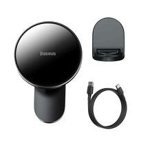 Baseus Big Energy 15W Car Mount Wireless Charger - Magnetic, Metal & Glass, Dual Use for Dashboard and Air Outlet - Black
