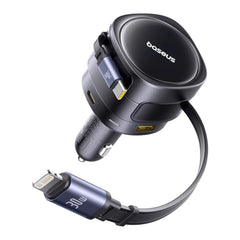 A Photo Of Baseus Enjoyment Max 90W Car Charger with Built-in USB-C & Lightning Cables