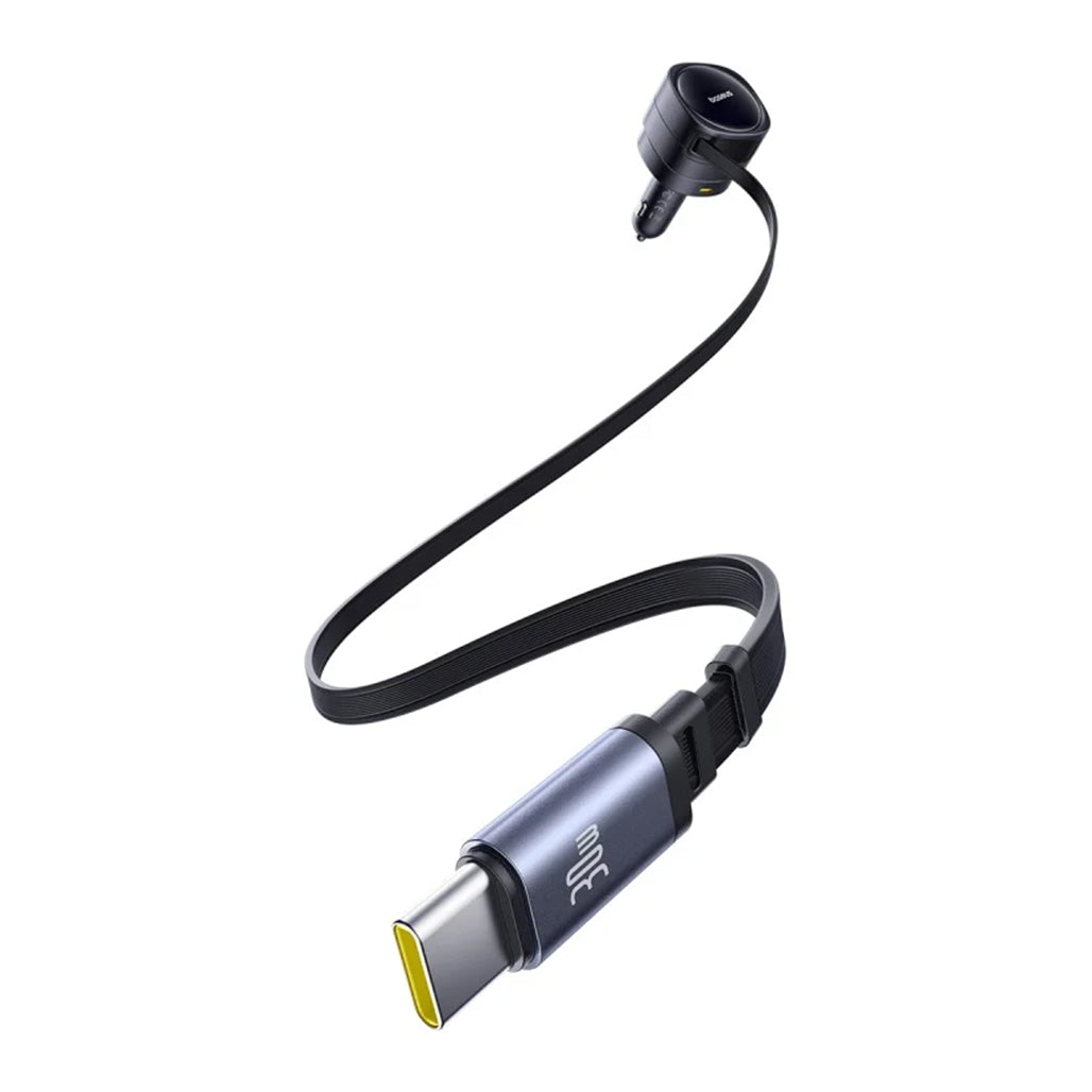 A Photo Of Baseus Enjoyment Max 90W Car Charger with Built-in USB-C & Lightning Cables