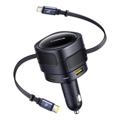 A Photo Of Baseus Enjoyment Max 90W Car Charger with Built-in USB-C & Lightning Cables