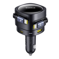 Baseus Enjoyment Max 90W Car Charger – Dual Retractable USB-C Cables, USB-C & USB-A Ports