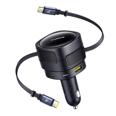 A Photo Of Baseus Enjoyment Max 90W Car Charger – Dual Retractable USB-C Cables, USB-C & USB-A Ports