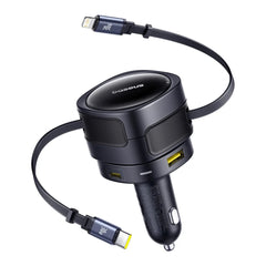 A Photo Of Baseus Enjoyment Max 90W Car Charger with Built-in USB-C & Lightning Cables