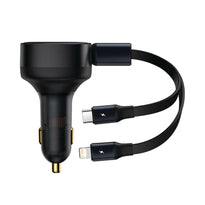Baseus Enjoyment Pro 60W Car Charger with Retractable Type-C & Lightning Cables - Fast Charging for 3 Devices