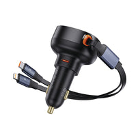 Baseus Enjoyment Pro 60W Car Charger with Retractable Type-C & Lightning Cables - Fast Charging for 3 Devices