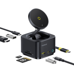 A Photo Of Baseus MagPro Series II 7-in-1 Hub – Magnetic Wireless Charging, 15W Qi2, 100W PD, 4K HDMI, Ultra-Fast 10Gbps Ports